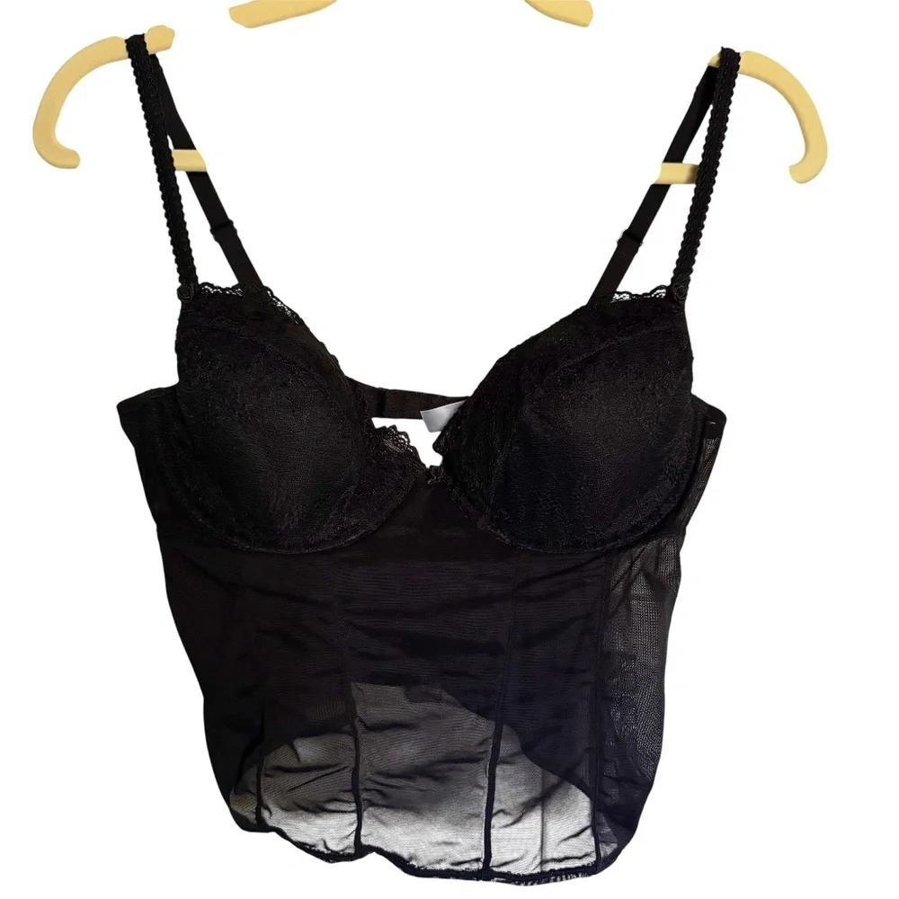 Gilligan & O'Malley Black Sheer Bustier Bra Size 36C‎